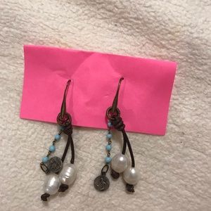 Pearl & Leather Dangly Earrings